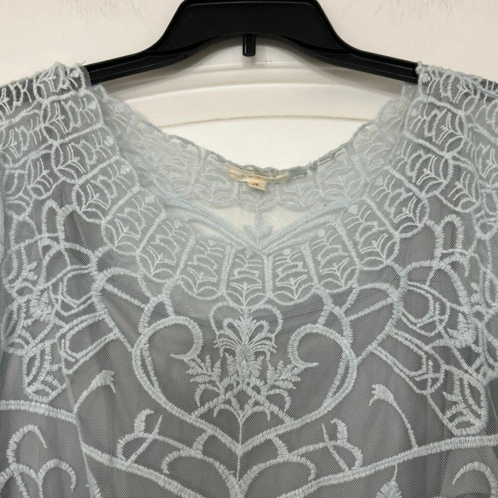 Adiva Blue Gray Ombre Mesh Embroidered Blouse 1X Whimsical Fairy - Picture 5 of 12